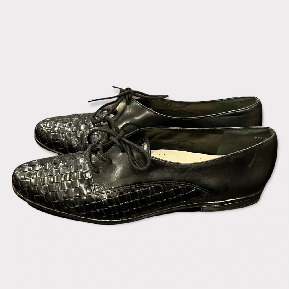 Trotters Lila Woven Black Leather Oxford Sz 10N